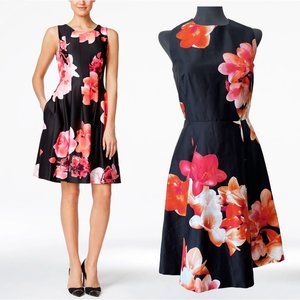 NEW CALVIN KLEIN Floral Fit & Flare Dress with Large Pleats, Size 6